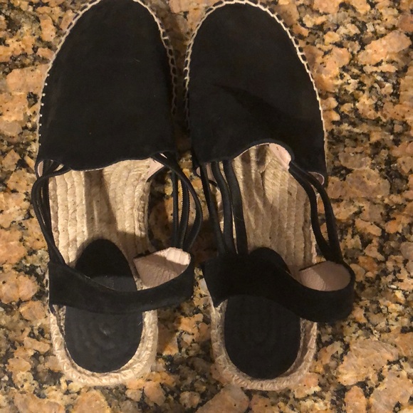 Shoes - Black suede, leather & jute made in Spain espadrilles Sz 9